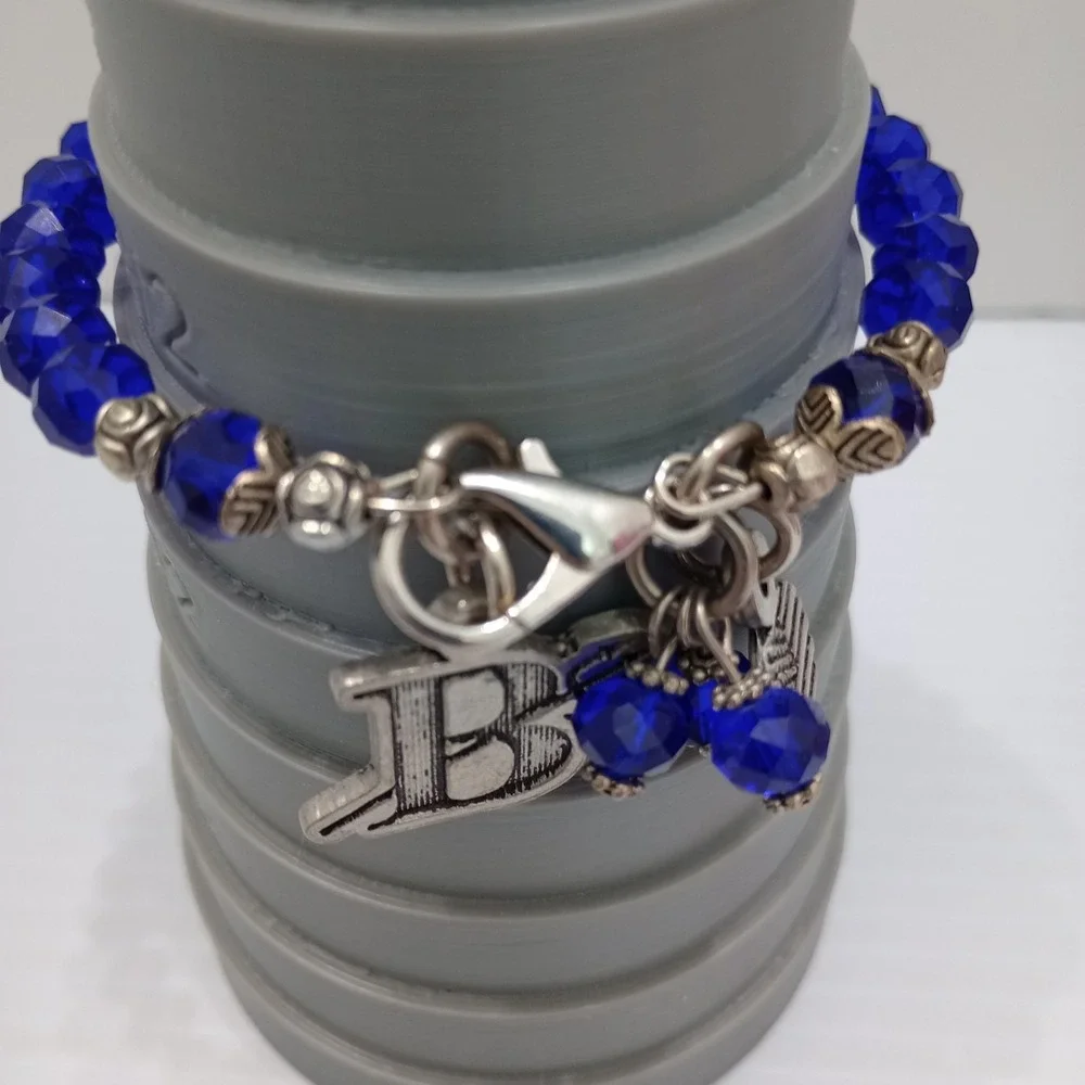 Chubby Chico's Charms Blue Beaded Charm B Bracelet‎ Silver Tone made USA